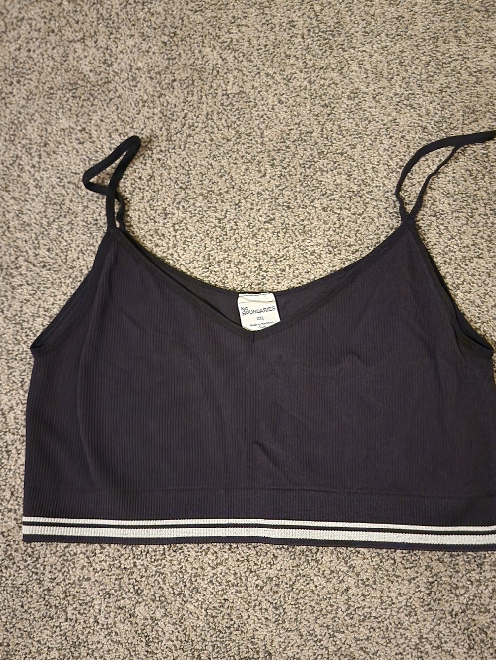 No Boundaries Black Ribbed Crop Bralette with Striped Band XXL